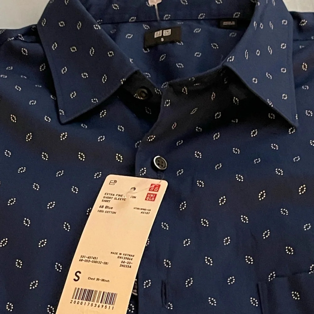 Uniqlo Extra Fine Cotton Short Sleeve Shirt, 68 Blue, Size Small, NWT - Picture 6 of 10